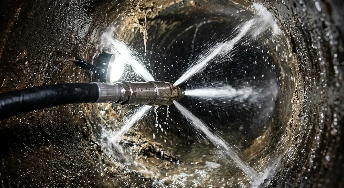 High-pressure hydro jetting nozzle cleaning sewer pipe for Sewer Line Relining in Trumann